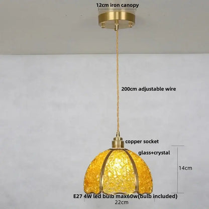 Lavender crystal glass led pendant light kitchen brass finish