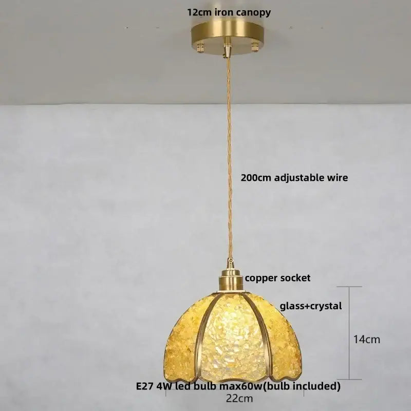 Lavender crystal glass led pendant light kitchen brass finish