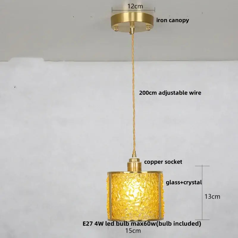 Lavender crystal glass led pendant light kitchen brass finish