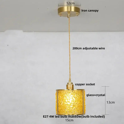 Lavender crystal glass led pendant light kitchen brass finish