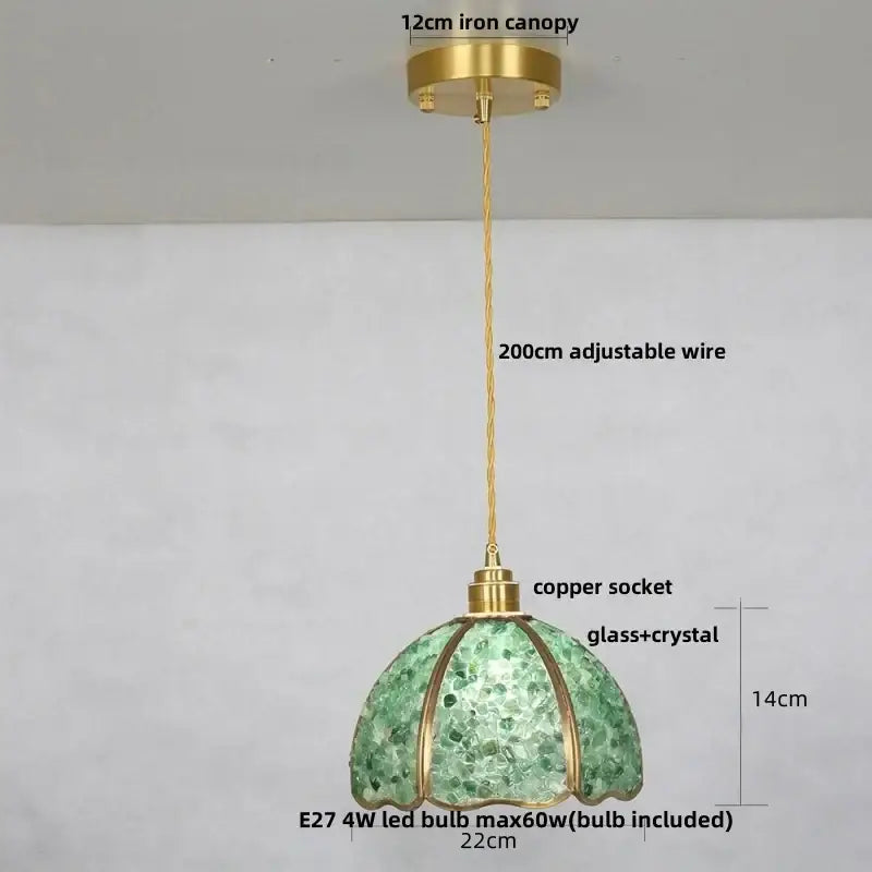 Lavender crystal glass led pendant light kitchen brass finish