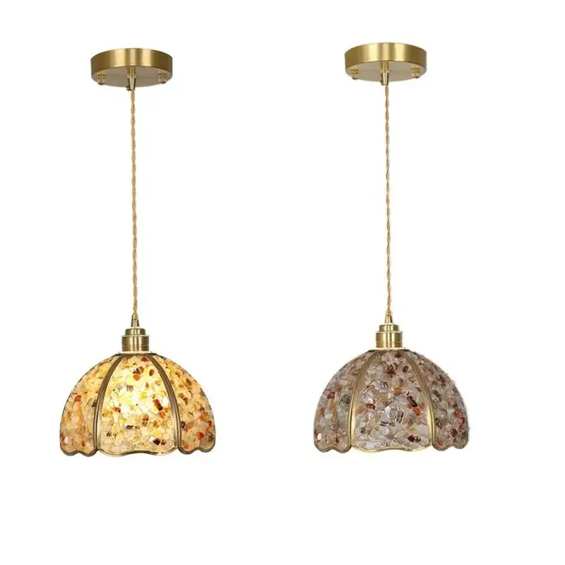 Lavender crystal glass led pendant light kitchen brass finish