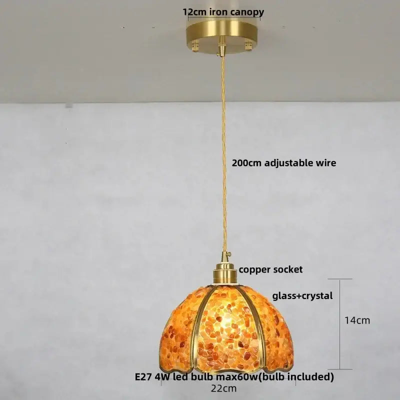 Lavender crystal glass led pendant light kitchen brass finish