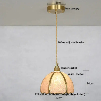 Lavender crystal glass led pendant light kitchen brass finish