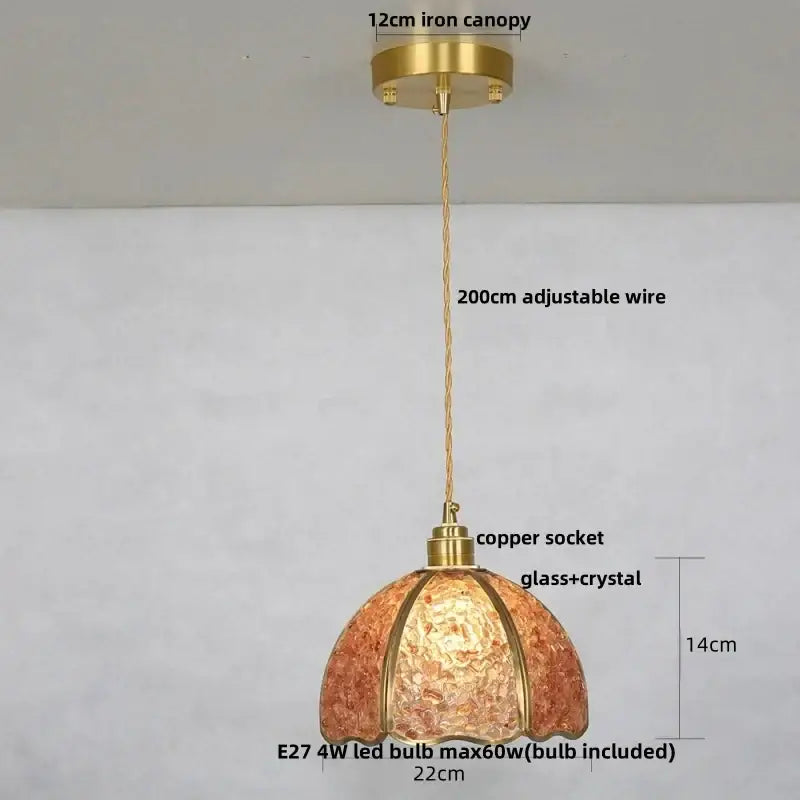 Lavender crystal glass led pendant light kitchen brass finish