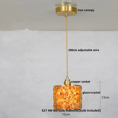 Lavender crystal glass led pendant light kitchen brass finish