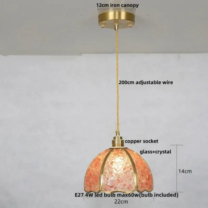 Lavender crystal glass led pendant light kitchen brass finish