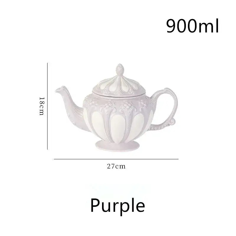 Lavender floral elegant porcelain tea set dining room teapot and cups