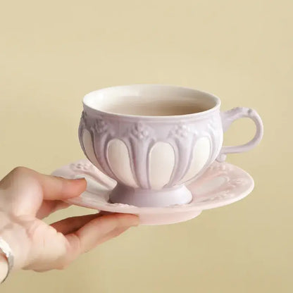 Lavender floral elegant porcelain tea set dining room teapot and cups