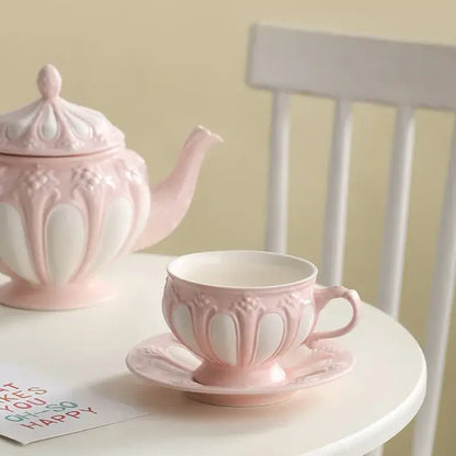 Lavender floral elegant porcelain tea set dining room teapot and cups