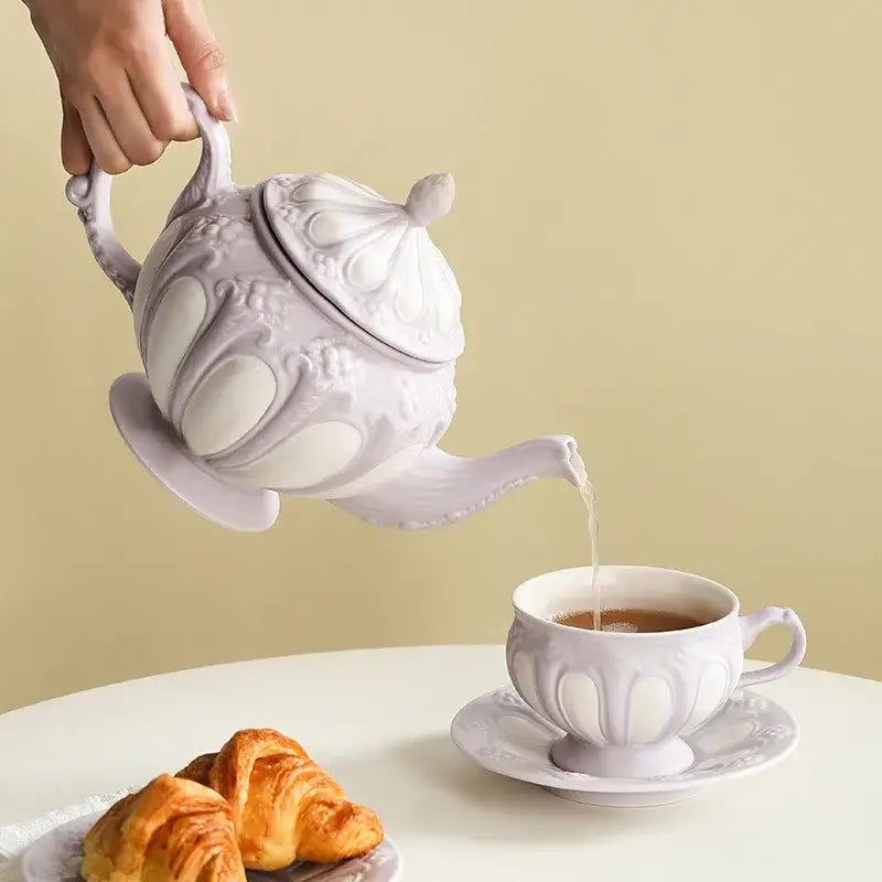 Lavender floral elegant porcelain tea set dining room teapot and cups