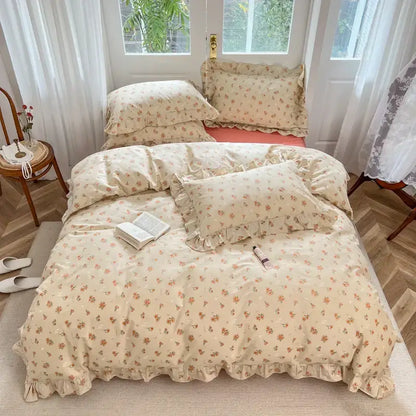 Lavender floral ruffled bedding set – bedroom gardenia print princess