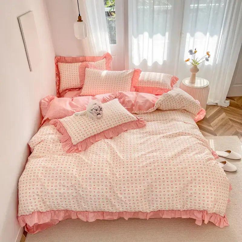 Lavender floral ruffled bedding set – bedroom gardenia print princess