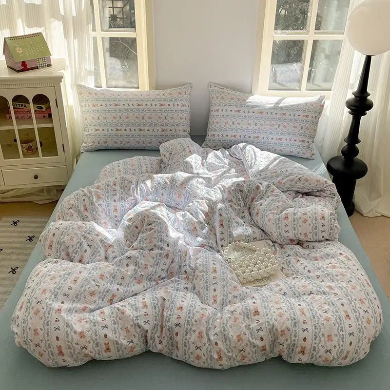 Lavender floral textured cotton bedding set bedroom quilt