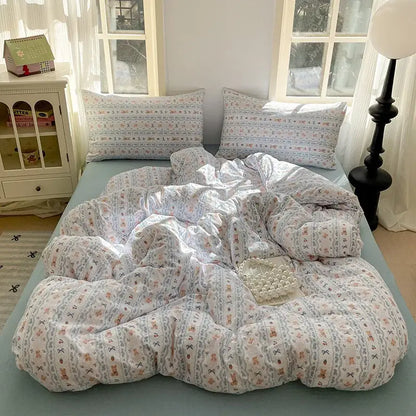 Lavender floral textured cotton bedding set bedroom quilt