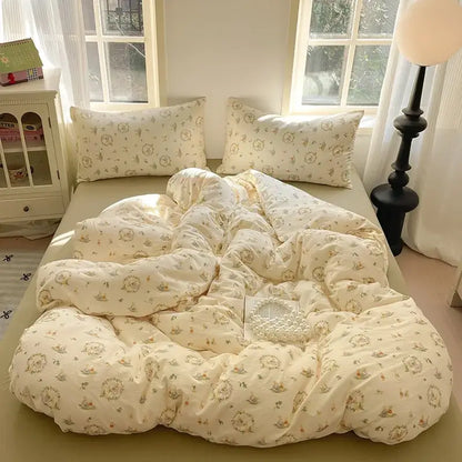 Lavender floral textured cotton bedding set bedroom quilt