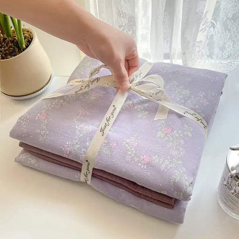 Lavender floral textured cotton bedding set bedroom quilt