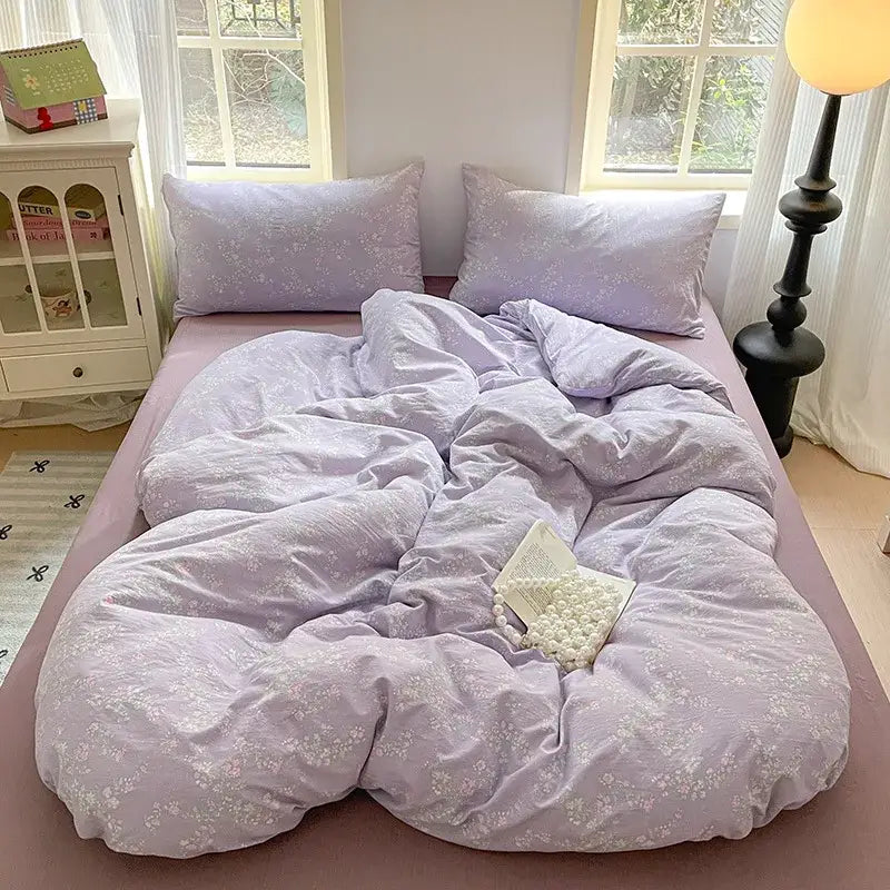Lavender floral textured cotton bedding set bedroom quilt