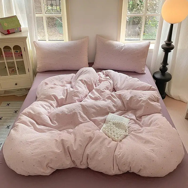 Lavender floral textured cotton bedding set bedroom quilt