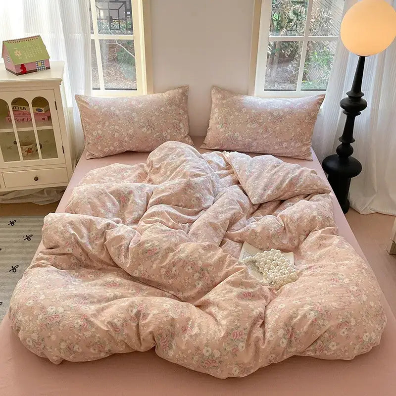 Lavender floral textured cotton bedding set bedroom quilt
