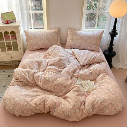 Lavender floral textured cotton bedding set bedroom quilt