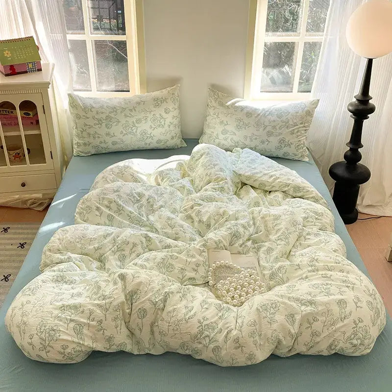 Lavender floral textured cotton bedding set bedroom quilt