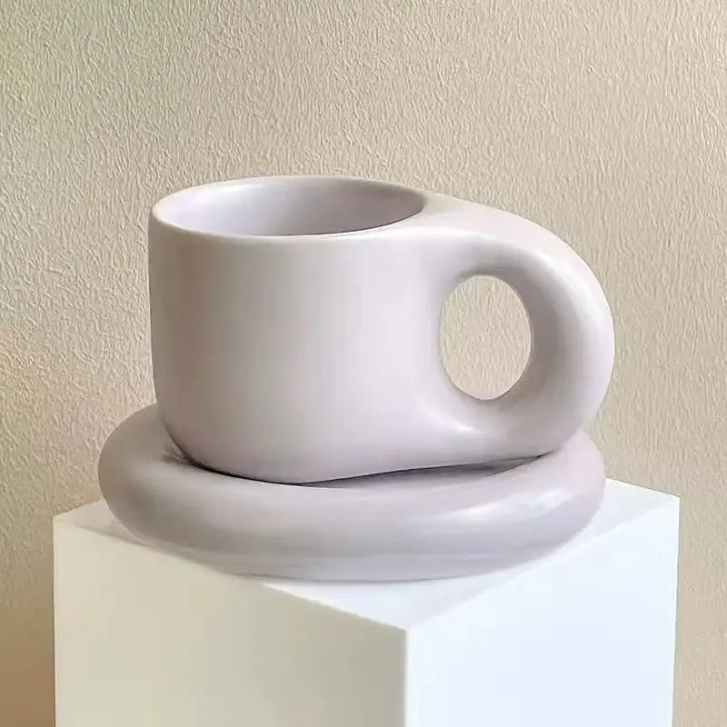 Lavender ink splash ceramic mug and oval plate kitchen set