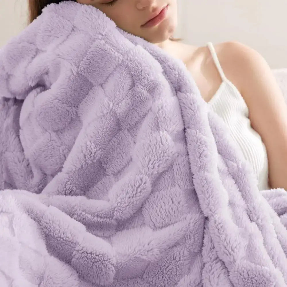 Lavender quilted plush cozy fluffy blanket living room throw
