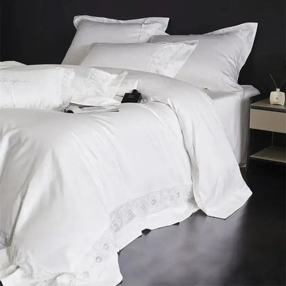 Lavender & silver lace embroidery bedding set bedroom luxe satin