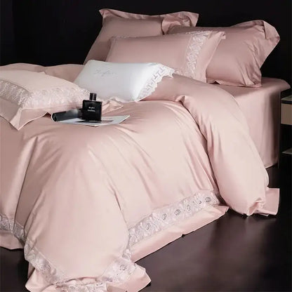 Lavender & silver lace embroidery bedding set bedroom luxe satin