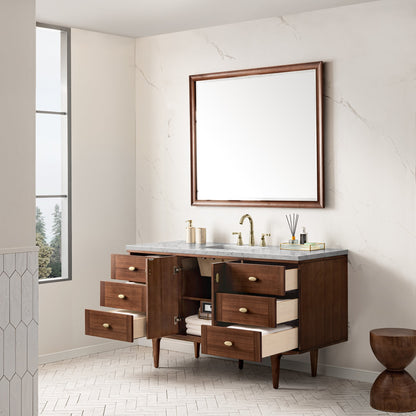 James Martin Amberly 60" Dual Mount Single Bathroom Vanity, Mid-Century Walnut