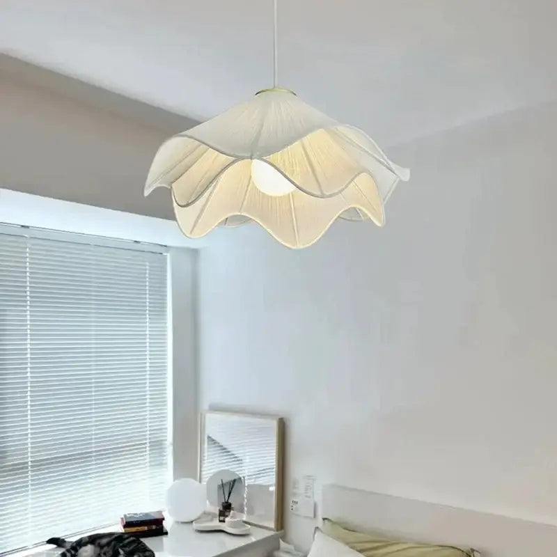 Layered white fabric pendant light for dining room
