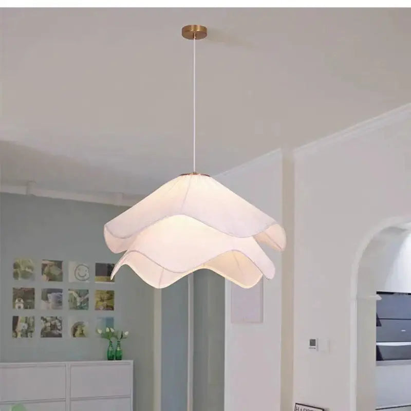 Layered white fabric pendant light for dining room