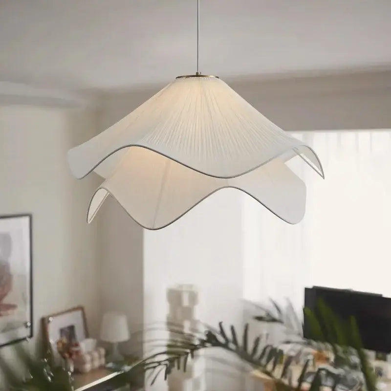 Layered white fabric pendant light for dining room