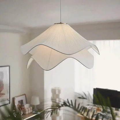 Layered white fabric pendant light for dining room