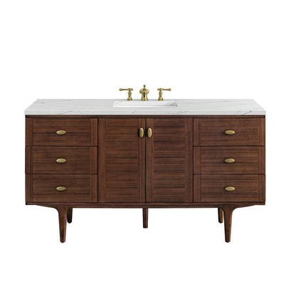 James Martin Amberly 60" Dual Mount Single Bathroom Vanity, Mid-Century Walnut