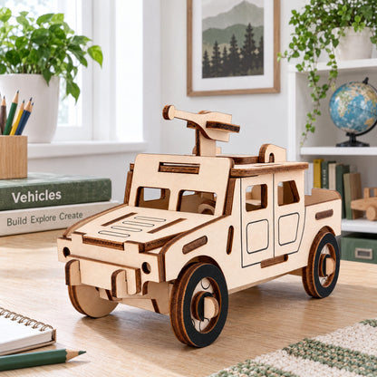 Army Truck Model Kit - Wooden Laser- Cut 3D Puzzle (44 Pcs)