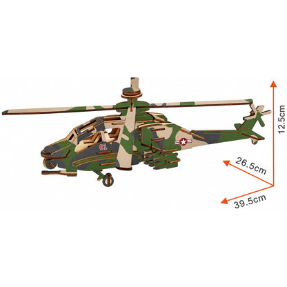 Apache Helicopter Model Kit - Wooden Laser-Cut 3D Puzzle (82 Pcs)