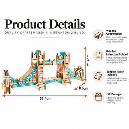 London Tower Bridge Model Kit - Wooden Laser-Cut 3D Puzzle (105 Pcs)