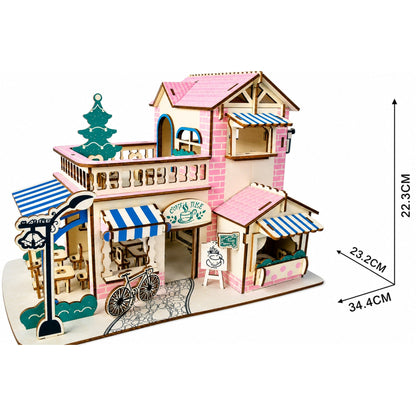 Coffee Shop Building Model Kit - Wooden Laser-Cut 3D Puzzle (161 Pcs)