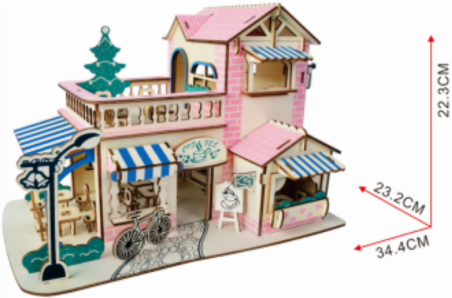 Coffee Shop Building Model Kit - Wooden Laser-Cut 3D Puzzle (161 Pcs)
