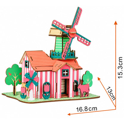 Windmill Model Kit - Wooden Laser-Cut 3D Puzzle (82 Pcs)