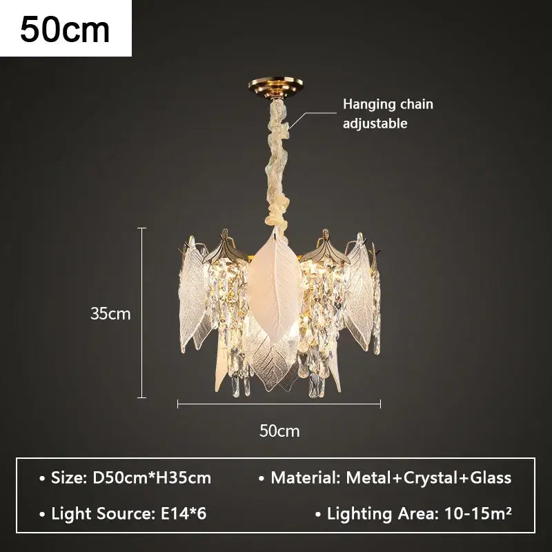 Leaf shaped gold and crystal glass chandelier dining room pendant light