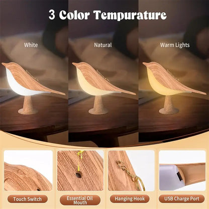 Art deco wooden bird lamp rechargeable bedroom nightlight
