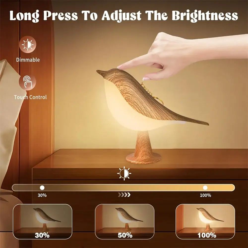 Art deco wooden bird lamp rechargeable bedroom nightlight
