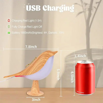 Art deco wooden bird lamp rechargeable bedroom nightlight