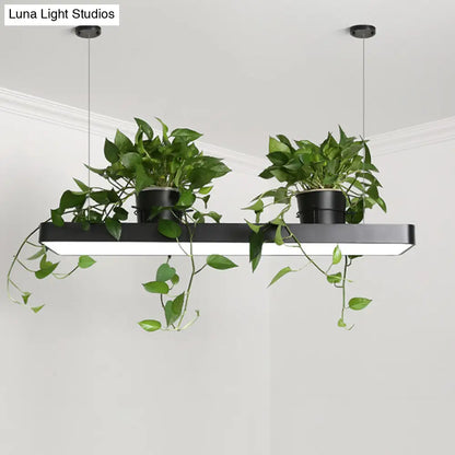 DecorBites™ LED Island Light Fixture: Rectangular Loft Black/White Acrylic Plant Ceiling Pendant - Warm/White Light
