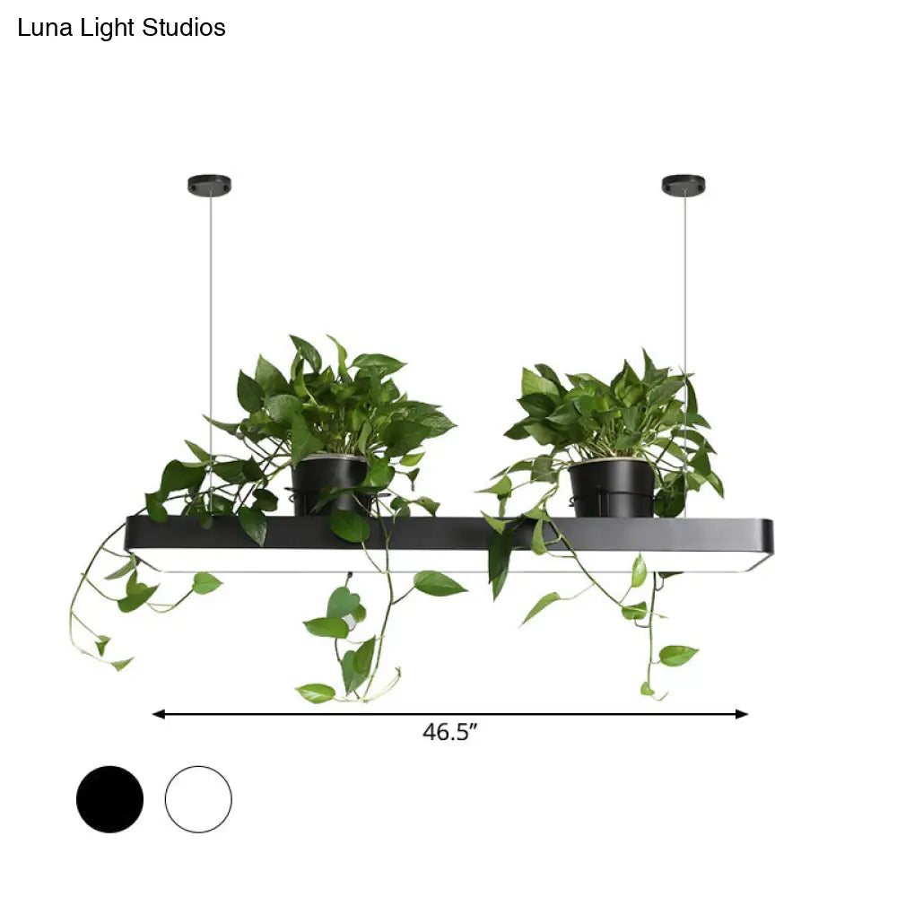 DecorBites™ LED Island Light Fixture: Rectangular Loft Black/White Acrylic Plant Ceiling Pendant - Warm/White Light