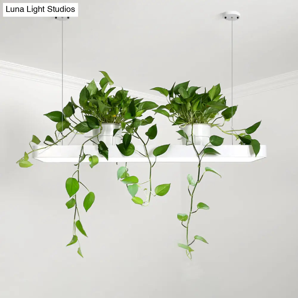DecorBites™ LED Island Light Fixture: Rectangular Loft Black/White Acrylic Plant Ceiling Pendant - Warm/White Light