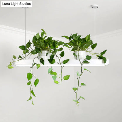 DecorBites™ LED Island Light Fixture: Rectangular Loft Black/White Acrylic Plant Ceiling Pendant - Warm/White Light